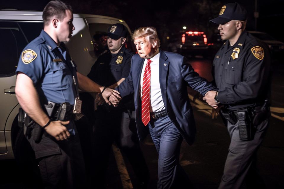 A fake AI-generated image of former president Donald Trump being arrested by police.TWITTER